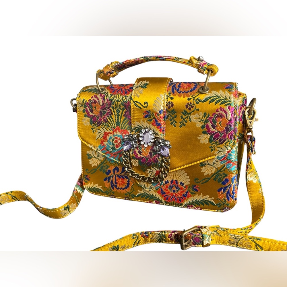 ALDO Telawen handbag Yellow Floral Embroidered Satin Crossbody Bag